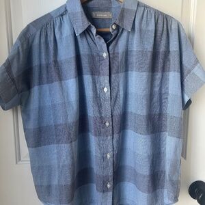 Everlane Womens Top M Blue Plaid Button Up Short Sleeve Air Shirt Boxy Cotton